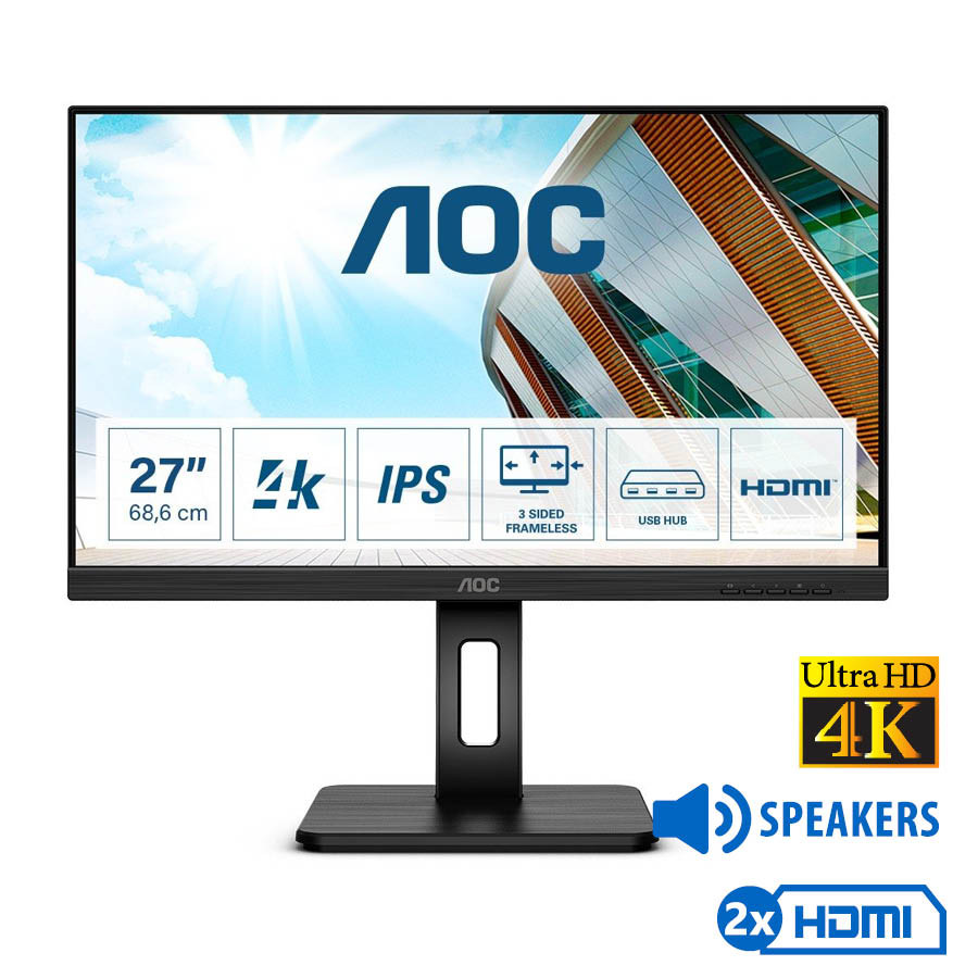 Used Monitor U27P2 IPS/AOC/27``UHD 4k/3840x2160/Wide/Black/w/Speakers/DP & 2xHDMI & USB 3.0 HUB Used Monitor U27P2 IPS/AOC/27``UHD 4k/3840x2160/Wide/Black/w/Speakers/DP & 2xHDMI & USB 3.0 HUB