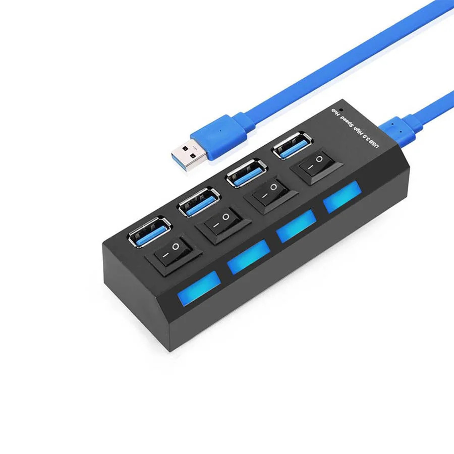 USB 3.0 HUB 4-Port Hi-Speed w/Switches & Blue LED Desing USB 3.0 HUB 4-Port Hi-Speed w/Switches & Blue LED Desing