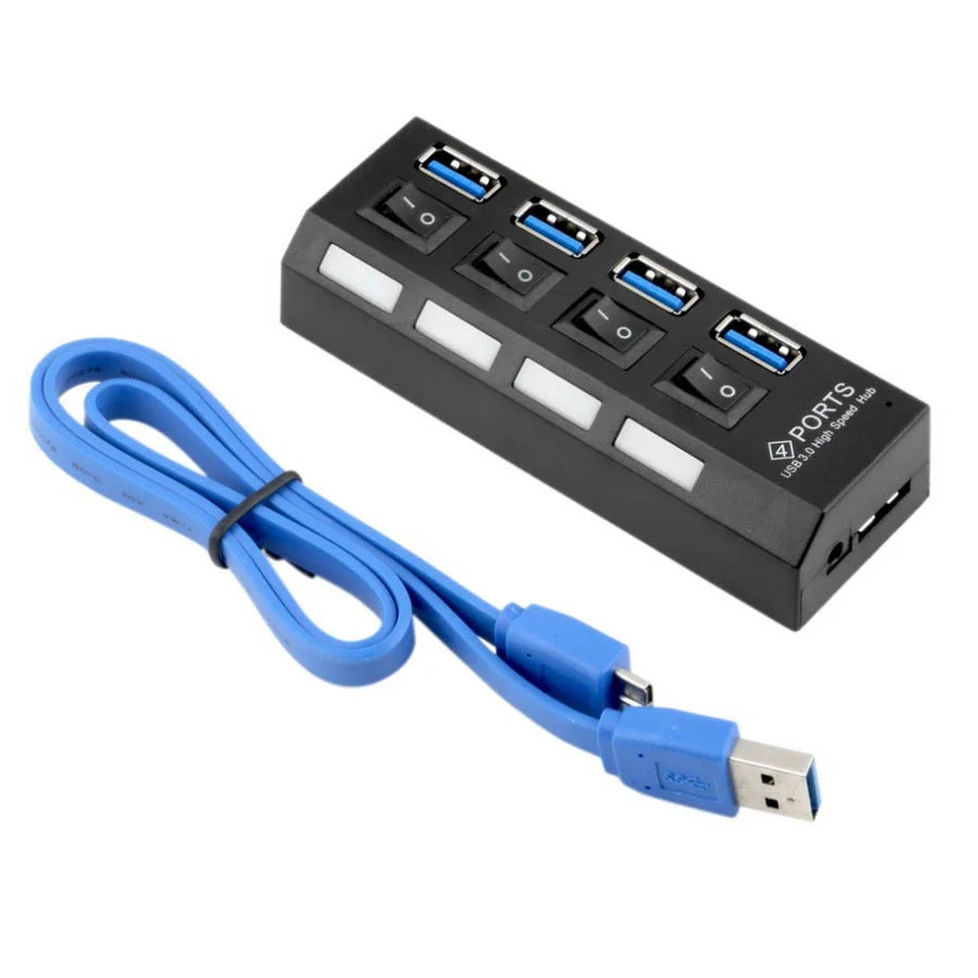 USB 3.0 HUB 4-Port Hi-Speed w/Switches & Blue LED Desing USB 3.0 HUB 4-Port Hi-Speed w/Switches & Blue LED Desing