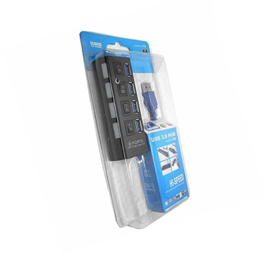 USB 3.0 HUB 4-Port Hi-Speed w/Switches & Blue LED Desing USB 3.0 HUB 4-Port Hi-Speed w/Switches & Blue LED Desing