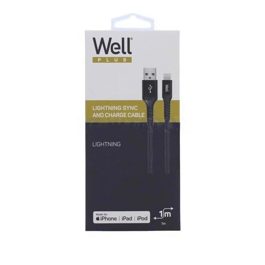 Καλώδιο USB 2.0 σε Lightning Φόρτισης - Data 1m 2.4A Μαύρο Well CABLE-USB/LIGHT-1BK05-WL Καλώδιο USB 2.0 σε Lightning Φόρτισης - Data 1m 2.4A Μαύρο Well CABLE-USB/LIGHT-1BK05-WL