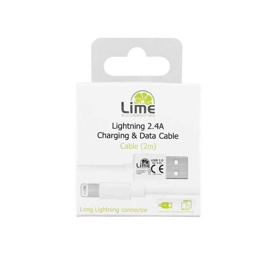Καλώδιο Lightning Long USB 2.4A Φόρτισης - Data 2m Λευκό LULO2 Lime Καλώδιο Lightning Long USB 2.4A Φόρτισης - Data 2m Λευκό LULO2 Lime