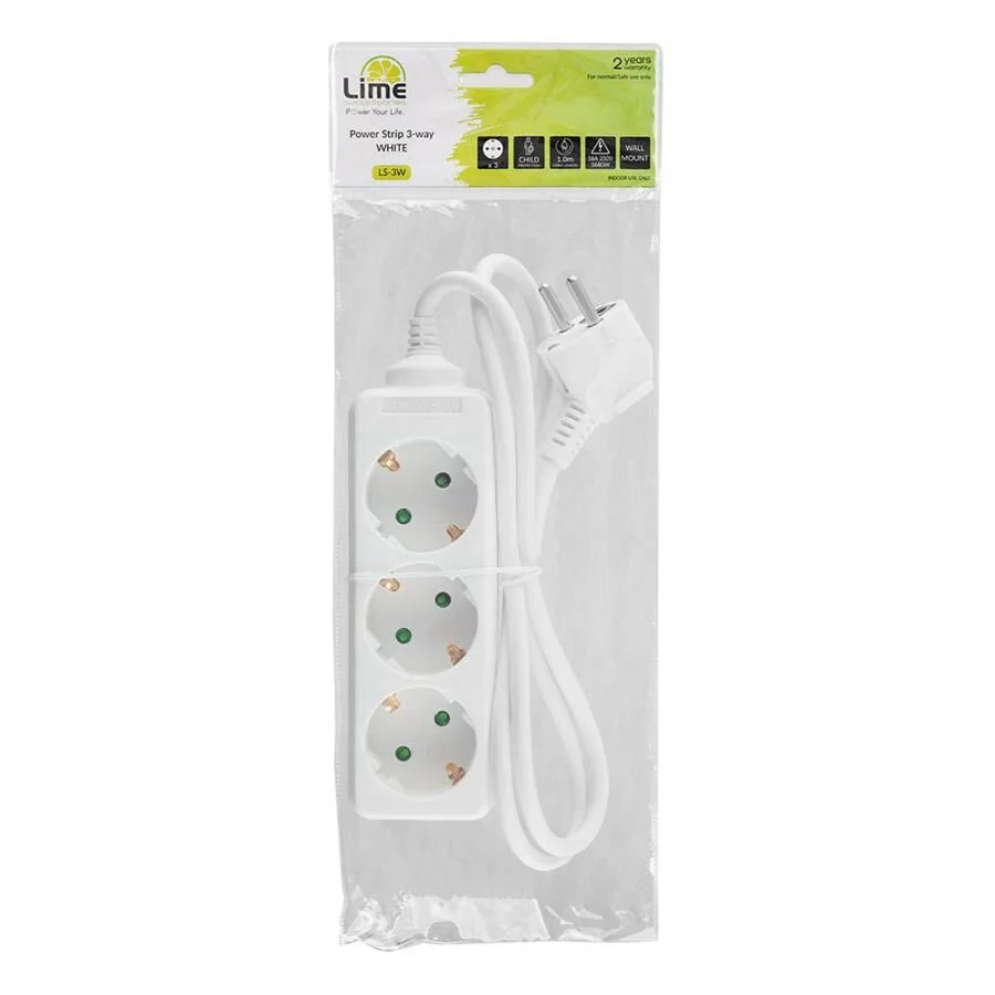 Πολύπριζα 3θ 16A 1M,3g1 λευκό LS-3W LIME Πολύπριζα 3θ 16A 1M,3g1 λευκό LS-3W LIME