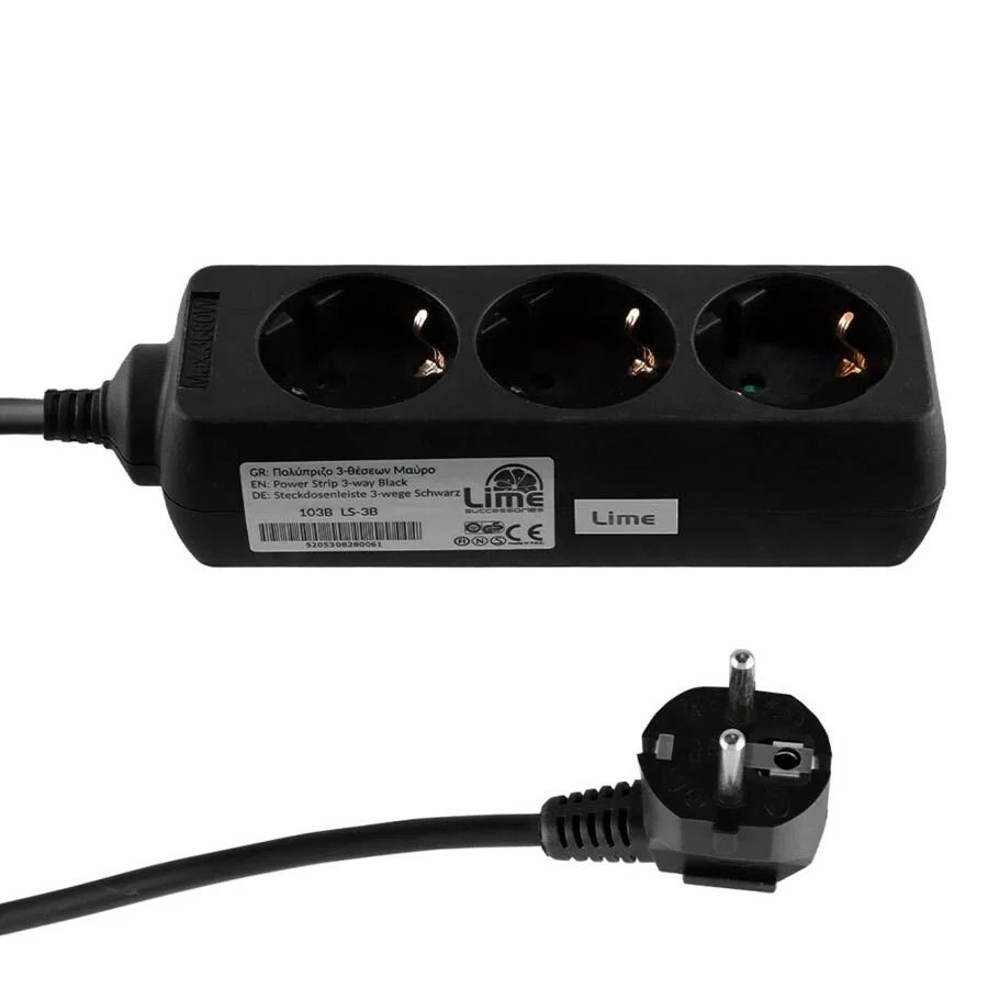 Πολύπριζα 3θ 16A 1M,3g1 μαύρο LS-3B LIME Πολύπριζα 3θ 16A 1M,3g1 μαύρο LS-3B LIME