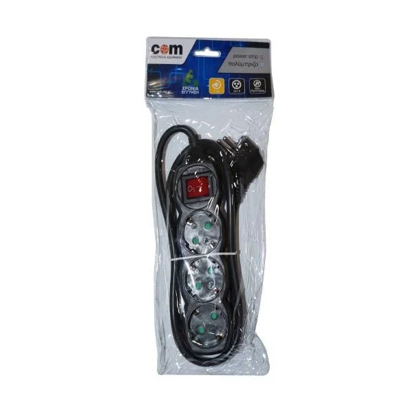 Πολύπριζα 3θ Με Διακόπτη 1,5M,3g1,5 μαύρο COM Πολύπριζα 3θ Με Διακόπτη 1,5M,3g1,5 μαύρο COM