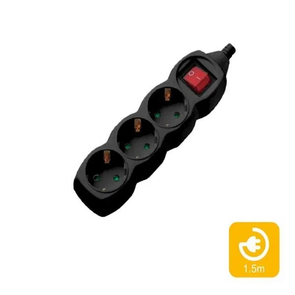 Πολύπριζα 3θ Με Διακόπτη 1,5M,3g1,5 μαύρο COM Πολύπριζα 3θ Με Διακόπτη 1,5M,3g1,5 μαύρο COM