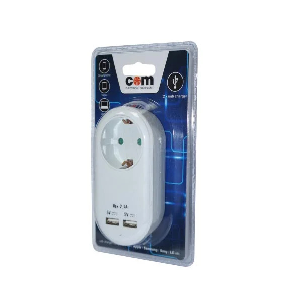Αντάπτορας Φορτιστής 2xUSB/2.4Α λευκό COM Αντάπτορας Φορτιστής 2xUSB/2.4Α λευκό COM