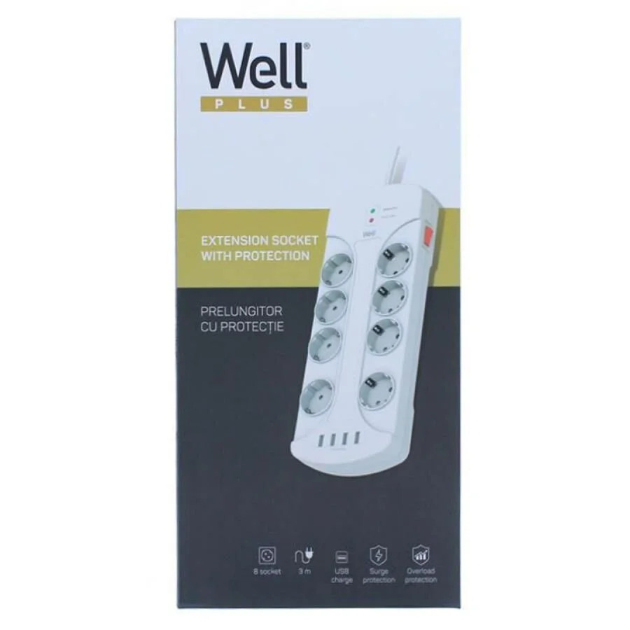 Πολύπριζο Well 8x Schuko και 4x USB με Διακόπτη 3m/3g1.5 με προστασία EXTS-8S3M-PROT/USB4-WL Πολύπριζο Well 8x Schuko και 4x USB με Διακόπτη 3m/3g1.5 με προστασία EXTS-8S3M-PROT/USB4-WL