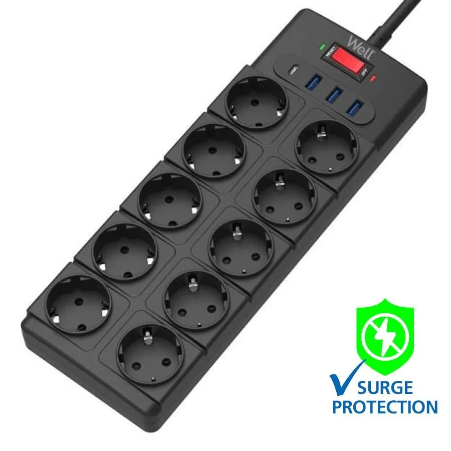 Πολύπριζο Well 10x Schuko και 3x USB A, 1x USB Type-C με Διακόπτη 2m/3g1.5 με προστασία EXTS-10S2M-P Πολύπριζο Well 10x Schuko και 3x USB A, 1x USB Type-C με Διακόπτη 2m/3g1.5 με προστασία EXTS-10S2M-P