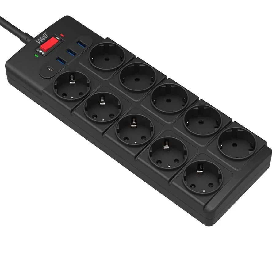 Πολύπριζο Well 10x Schuko και 3x USB A, 1x USB Type-C με Διακόπτη 2m/3g1.5 με προστασία EXTS-10S2M-P Πολύπριζο Well 10x Schuko και 3x USB A, 1x USB Type-C με Διακόπτη 2m/3g1.5 με προστασία EXTS-10S2M-P
