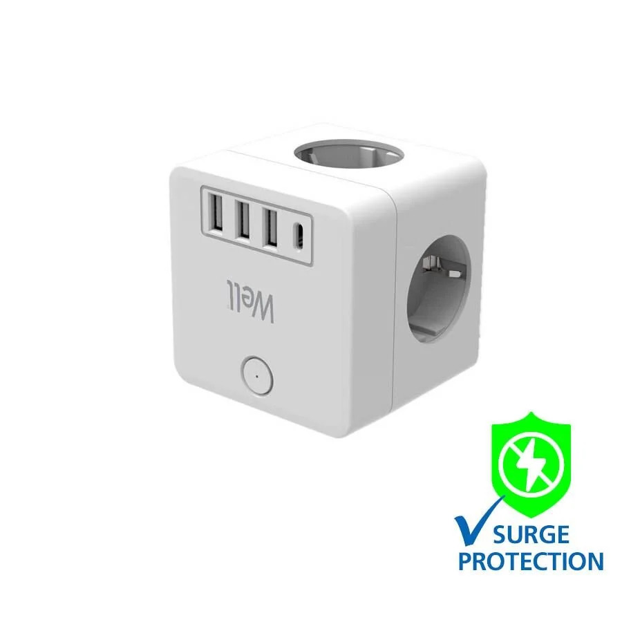 Πολύπριζο Well Κύβος 2x Schuko & 2x Euro με 3x USB Α & 1x USB Type-C PD20W με προστασία ELAD-2SH2EU- Πολύπριζο Well Κύβος 2x Schuko & 2x Euro με 3x USB Α & 1x USB Type-C PD20W με προστασία ELAD-2SH2EU-