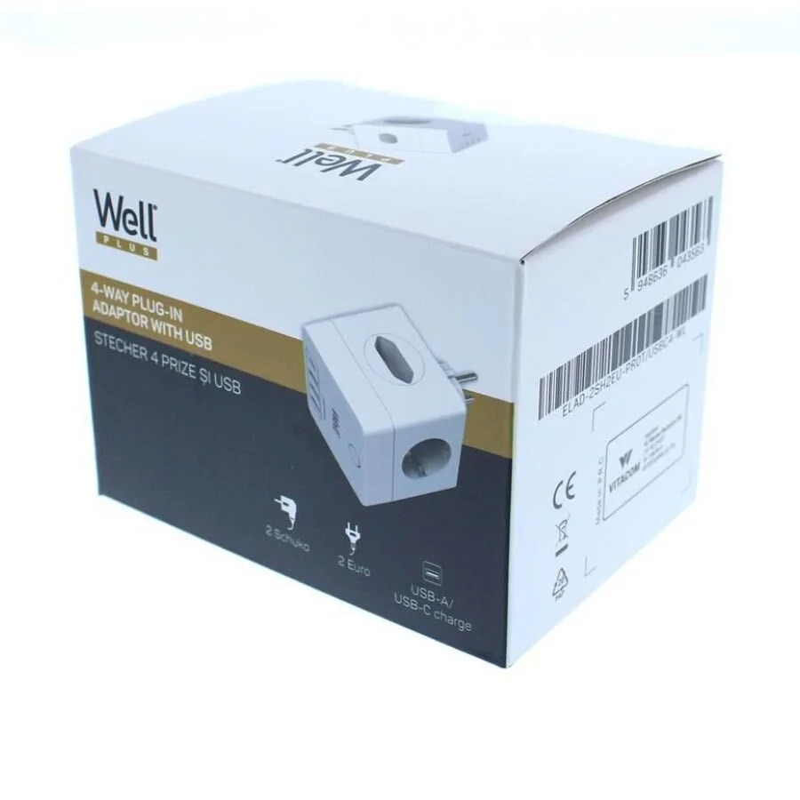 Πολύπριζο Well Κύβος 2x Schuko & 2x Euro με 3x USB Α & 1x USB Type-C PD20W με προστασία ELAD-2SH2EU- Πολύπριζο Well Κύβος 2x Schuko & 2x Euro με 3x USB Α & 1x USB Type-C PD20W με προστασία ELAD-2SH2EU-