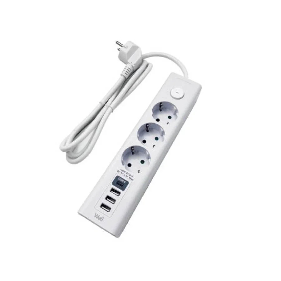 Πολύπριζο Well 3x Schuko, 3x USB και με 1x USB-C Διακόπτη 3m/3g1.5 EXTS-3S3M-USBC4-WL Πολύπριζο Well 3x Schuko, 3x USB και με 1x USB-C Διακόπτη 3m/3g1.5 EXTS-3S3M-USBC4-WL