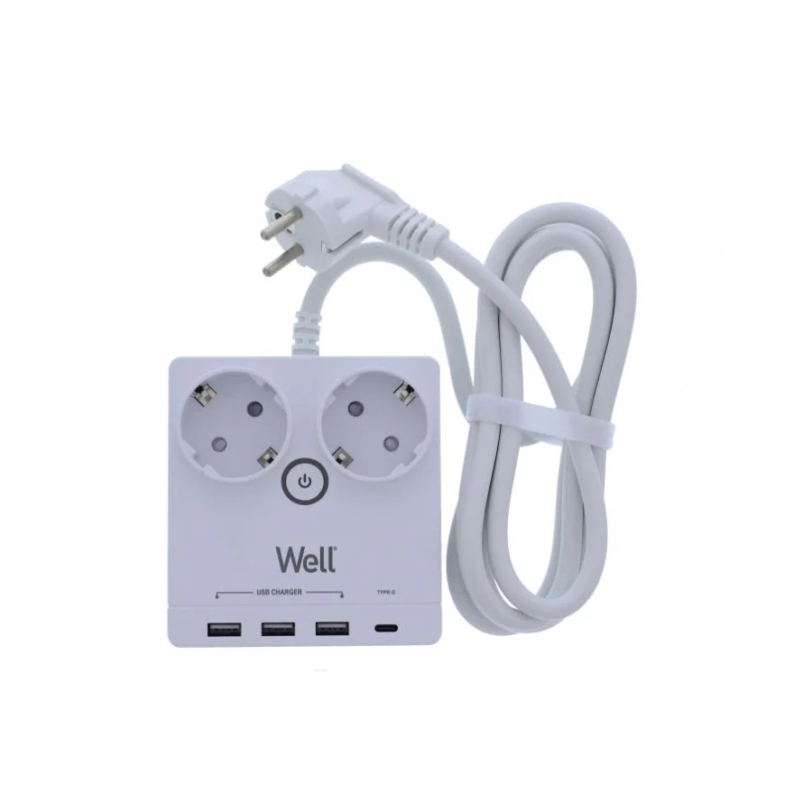 Πολύπριζο Well 2x Schuko και 3x USB A & 1x USB Type-C 2m/3g1.5 με προστασία EXTS-2S2M-PROT/USBC4-WL Πολύπριζο Well 2x Schuko και 3x USB A & 1x USB Type-C 2m/3g1.5 με προστασία EXTS-2S2M-PROT/USBC4-WL
