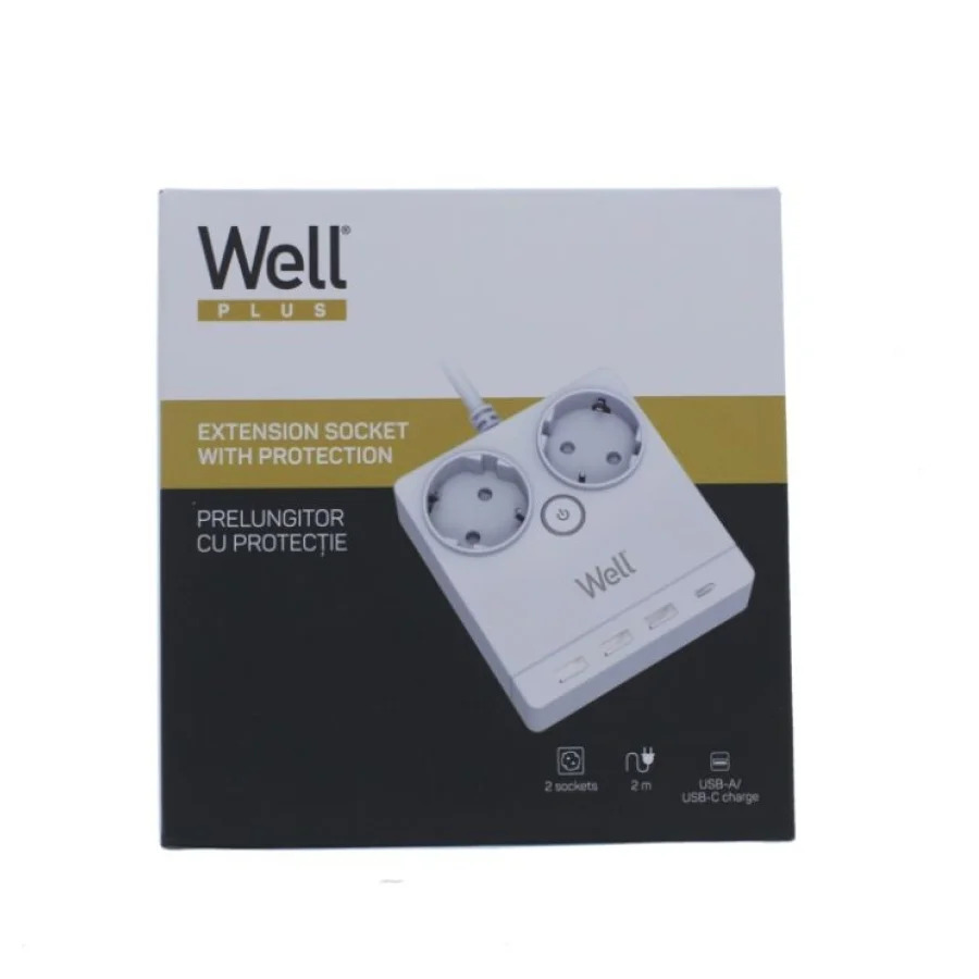 Πολύπριζο Well 2x Schuko και 3x USB A & 1x USB Type-C 2m/3g1.5 με προστασία EXTS-2S2M-PROT/USBC4-WL Πολύπριζο Well 2x Schuko και 3x USB A & 1x USB Type-C 2m/3g1.5 με προστασία EXTS-2S2M-PROT/USBC4-WL