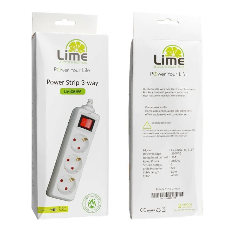Πολύπριζα 3θ Με Διακόπτη 3M,3g1,5 λευκό LS-330W LIME Πολύπριζα 3θ Με Διακόπτη 3M,3g1,5 λευκό LS-330W LIME