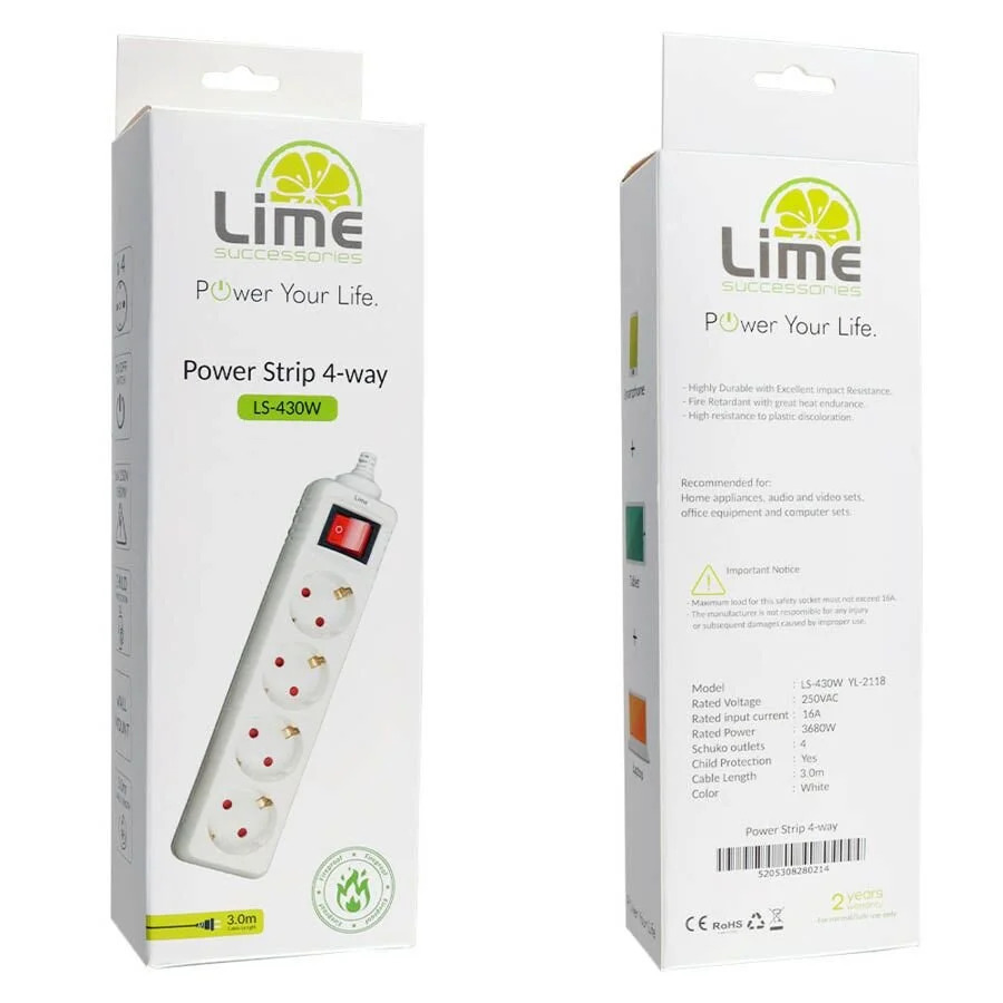 Πολύπριζα 4θ Με Διακόπτη 3M,3g1,5 λευκό LS-430W LIME Πολύπριζα 4θ Με Διακόπτη 3M,3g1,5 λευκό LS-430W LIME