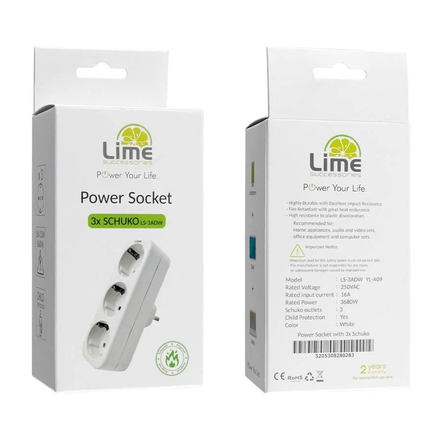 Αντάπτορας Ρεύματος 3x Σούκο LS-3ADW LIME Αντάπτορας Ρεύματος 3x Σούκο LS-3ADW LIME