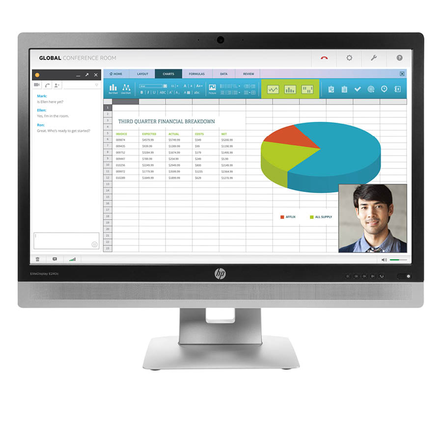 Used Monitor EliteDisplay E240c IPS LED/HP/24``FHD/w/Camera/1920x1080/Wide/Black/w/Speakers/D-SUB & Used Monitor EliteDisplay E240c IPS LED/HP/24``FHD/w/Camera/1920x1080/Wide/Black/w/Speakers/D-SUB &
