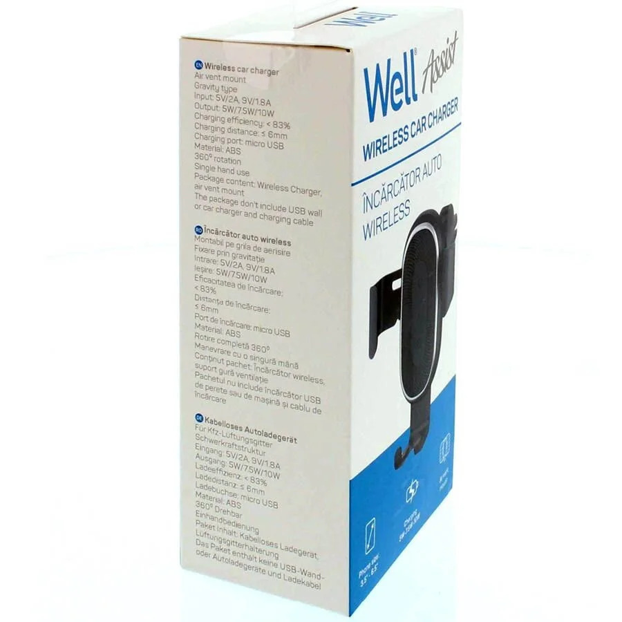 Ασύρματος Φορτιστής 10W και Βάση Στήριξης Smartphone αυτοκινήτου, Assist, Well CHAR-WLESS-ASSIST-WL Ασύρματος Φορτιστής 10W και Βάση Στήριξης Smartphone αυτοκινήτου, Assist, Well CHAR-WLESS-ASSIST-WL
