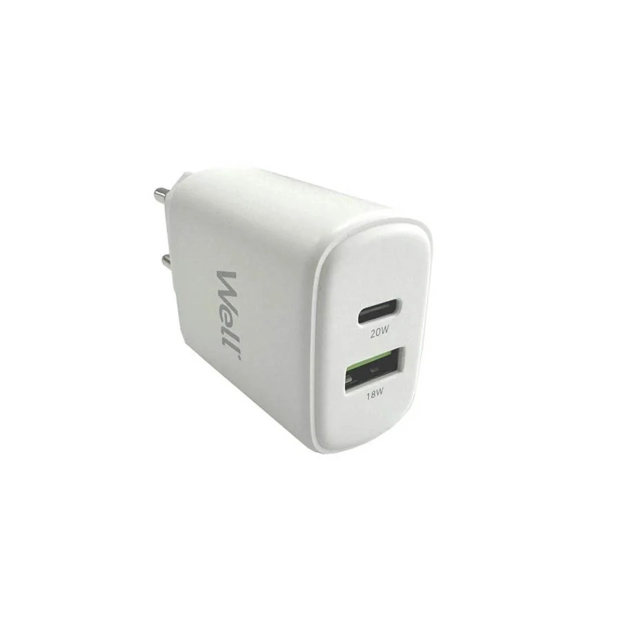Universal Dual USB 3.0/Type C FastTravel Wall Charger QC3.0 5VDC/3A (20W) Λευκό Well PSUP-USB-WPQ200 Universal Dual USB 3.0/Type C FastTravel Wall Charger QC3.0 5VDC/3A (20W) Λευκό Well PSUP-USB-WPQ200