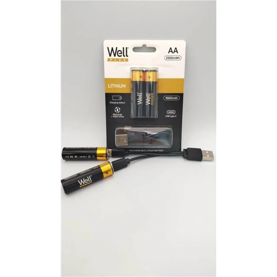 Well Μπαταρία 1660mA R6 AA 2τεμ Επαναφορτιζόμενη με καλώδιο φόρτισης USB-C ACCU-14500/166C-BL2-WL Well Μπαταρία 1660mA R6 AA 2τεμ Επαναφορτιζόμενη με καλώδιο φόρτισης USB-C ACCU-14500/166C-BL2-WL