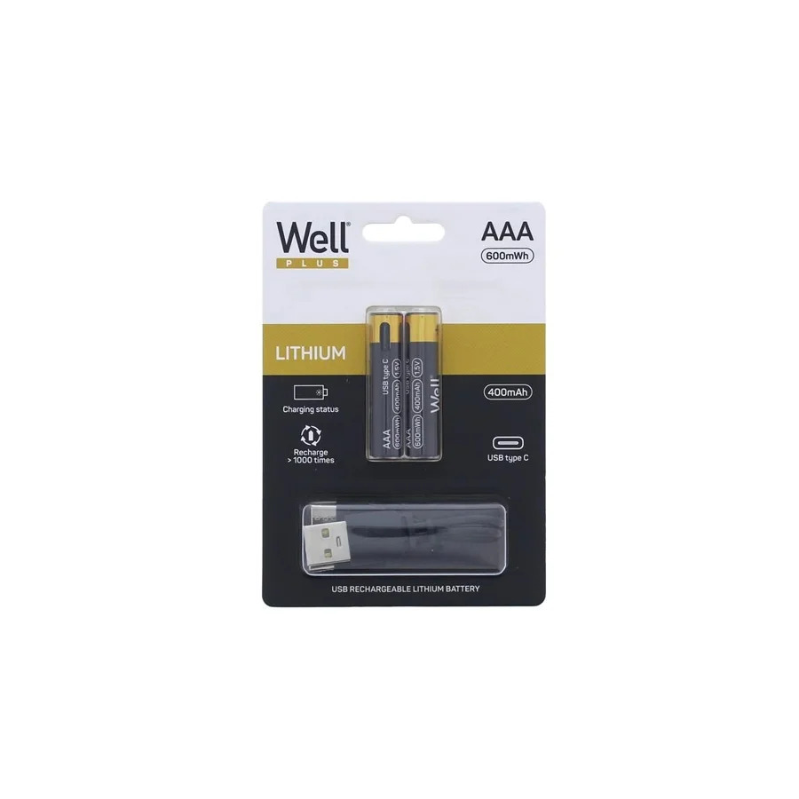 Well Μπαταρία 400mA R3 AAA 2τεμ Επαναφορτιζόμενη με καλώδιο φόρτισης USB-C ACCU-10440/40C-BL2-WL Well Μπαταρία 400mA R3 AAA 2τεμ Επαναφορτιζόμενη με καλώδιο φόρτισης USB-C ACCU-10440/40C-BL2-WL