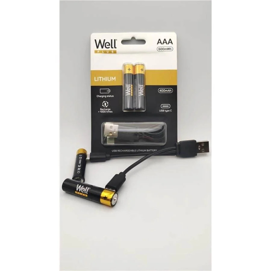Well Μπαταρία 400mA R3 AAA 2τεμ Επαναφορτιζόμενη με καλώδιο φόρτισης USB-C ACCU-10440/40C-BL2-WL Well Μπαταρία 400mA R3 AAA 2τεμ Επαναφορτιζόμενη με καλώδιο φόρτισης USB-C ACCU-10440/40C-BL2-WL