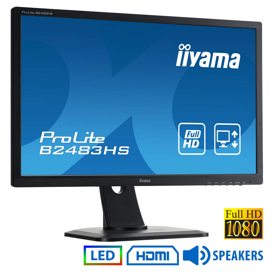 Used (A-) Monitor B2483H LED/Iiyama/24”FHD/1920x1080/Wide/Black/w/Speakers/Grade A-/D-SUB & DVI-D & Used (A-) Monitor B2483H LED/Iiyama/24”FHD/1920x1080/Wide/Black/w/Speakers/Grade A-/D-SUB & DVI-D &